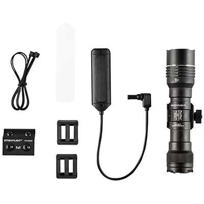 Streamlight ProTac Rail Mount HP-X Pro System, Includes Jack-Cap Tail Cap Switch, M-LOK Mount, Mounting Hardware, Allen Wrench, Straight Momentary Pressure Switch, and (2) CR123A Lithium Batteries, Box