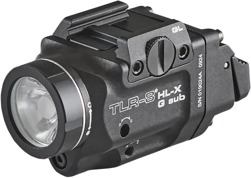 Streamlight TLR-8 HL-X Sub USB, Weaponlight with Green Laser, 1,000 Lumens, Black, Fits Springfield Hellcat, Includes Mounting Kit with Key, Multi-Tool, (1) SL-B9 Battery Pack, and USB-C Cord