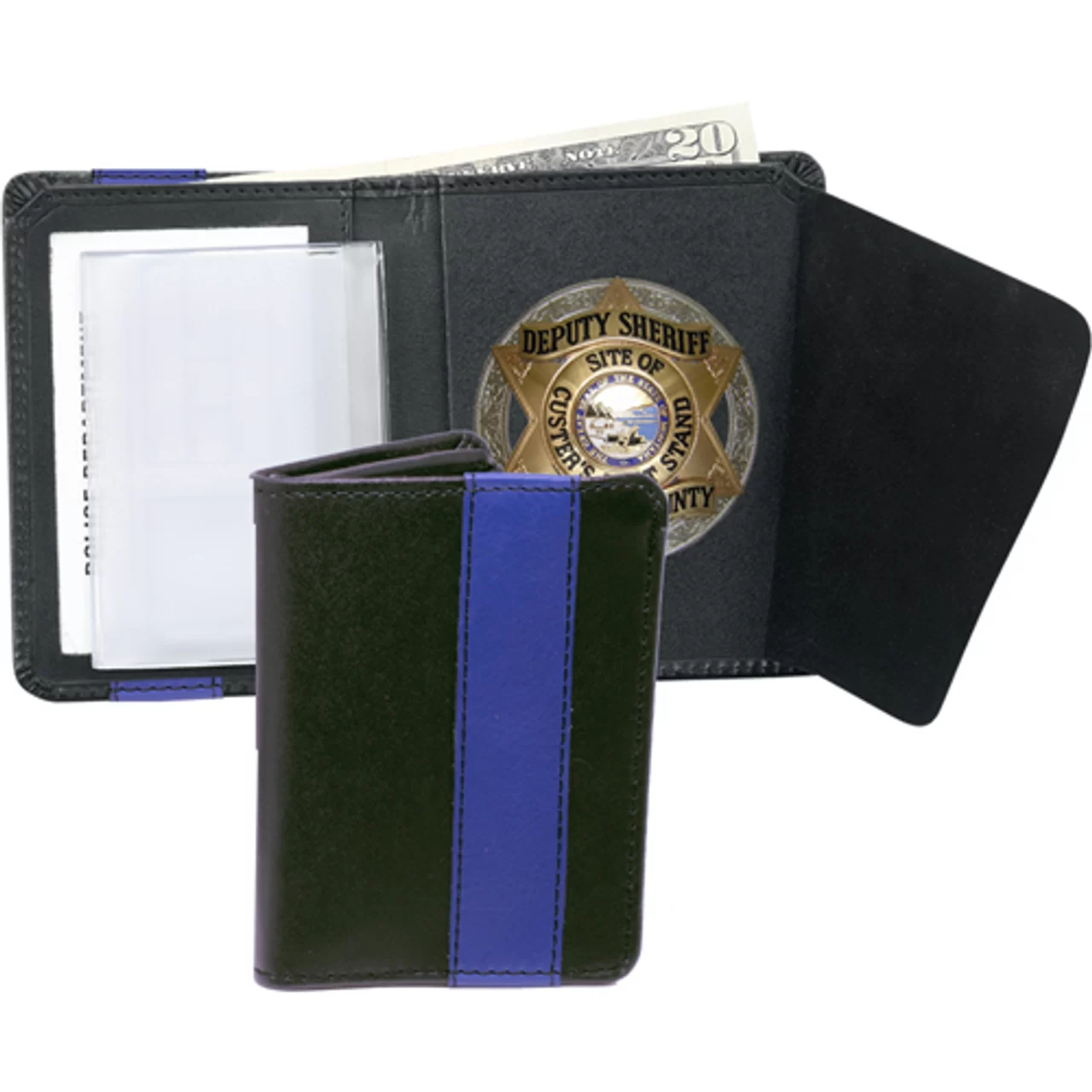 Strong Leather Blue Line Badge Wallet