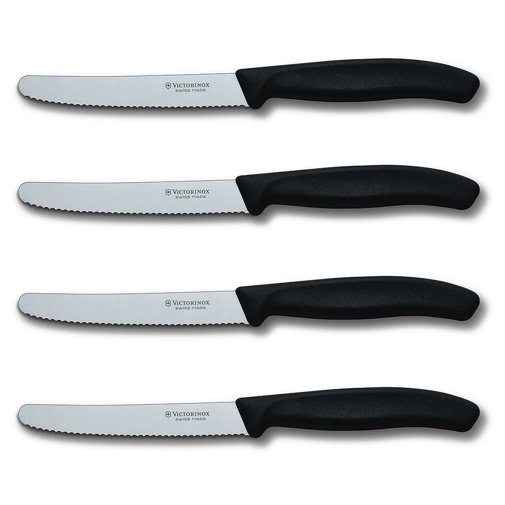 Swiss Classic 4-Piece 4.5″ Round Tip Serrated Steak Knife Set by Victorinox