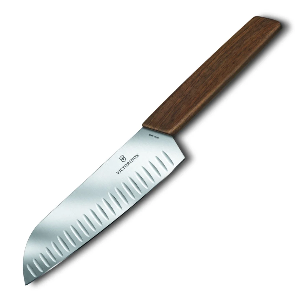 Swiss Modern Wood 7.5″ Granton Edge Santoku Knife by Victorinox