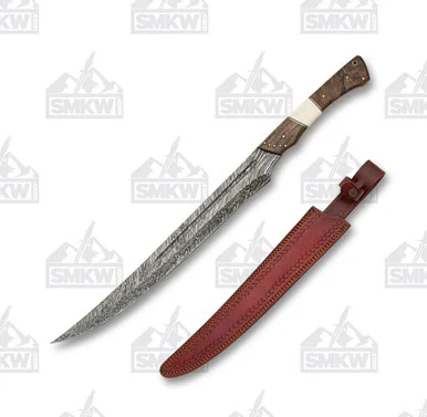 Szco Damascus Short Sword 15In. Walnut and Bone DM5017