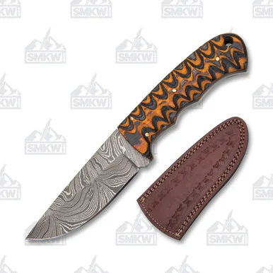 SZCO Supplies Dusk Hunter Fixed Blade 3.5in Damascus Drop Point Knife DM1218