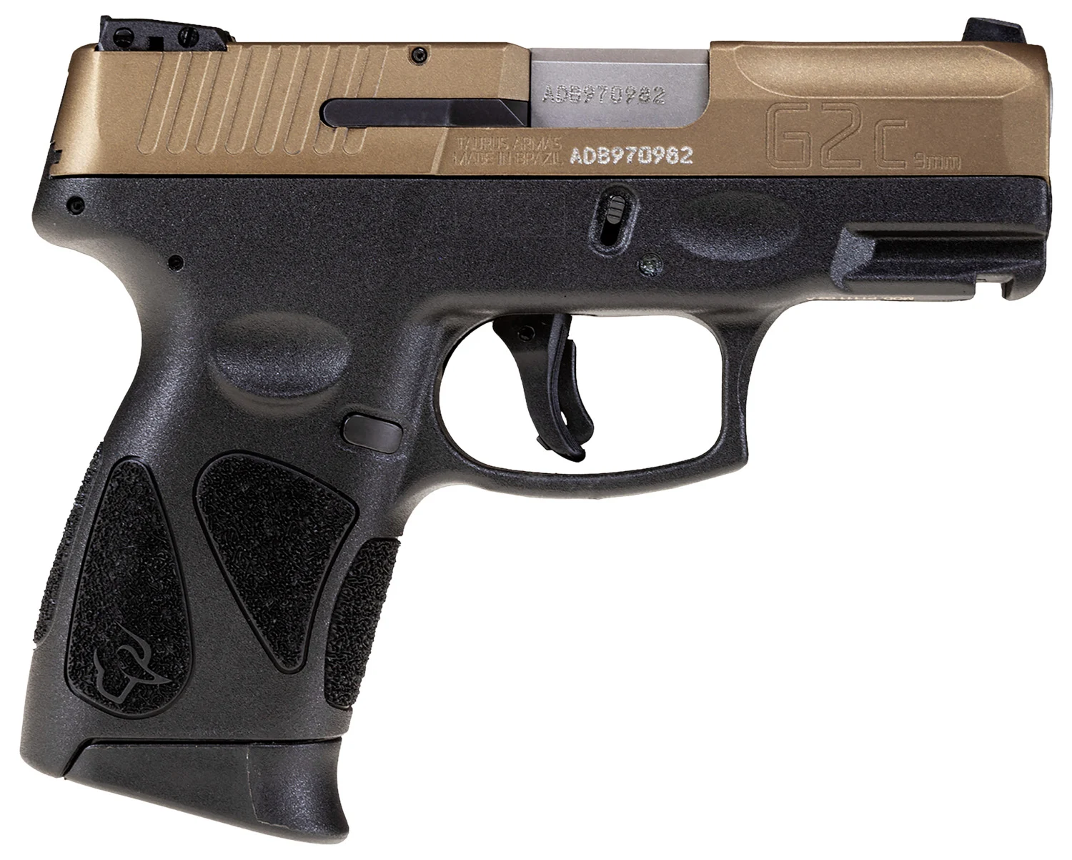 Taurus 1G2C93A12 G2CCompact Frame 9mm Luger 12+1 3.26″ Matte Stainless Steel Barrel, Burnt Bronze Serrated Alloy Steel Slide, Black Polymer Frame w/Picatinny Rail & Polymer Grip, Right Hand