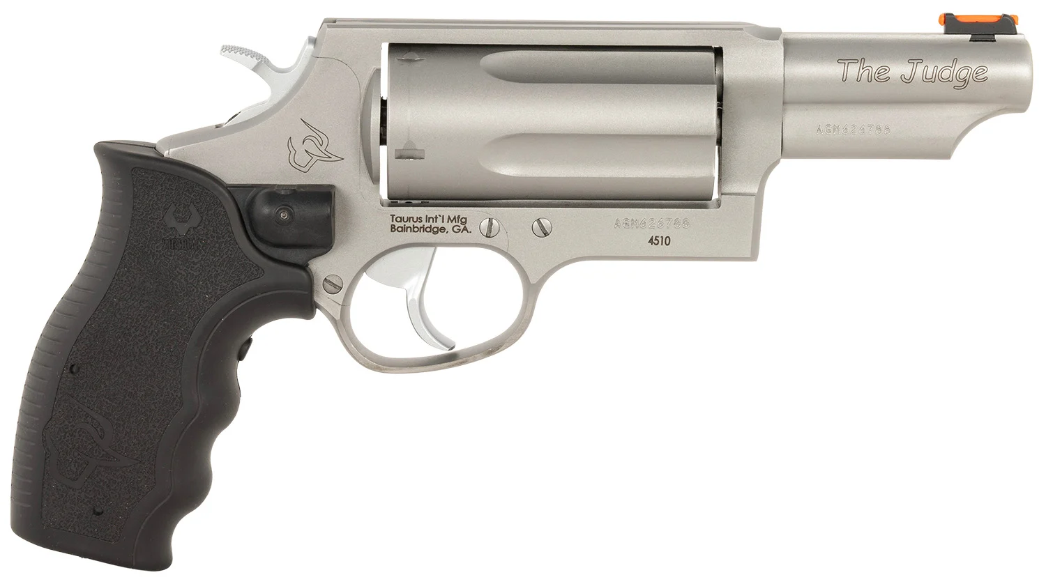 Taurus 2-441039MAGVL Judge w/Laser Compact 45 Colt (Long Colt)/410 Bore 3″ Chamber 5rd 3″ Stainless Steel Barrel, Cylinder & Frame, Viridian Laser, Transfer Bar Safety
