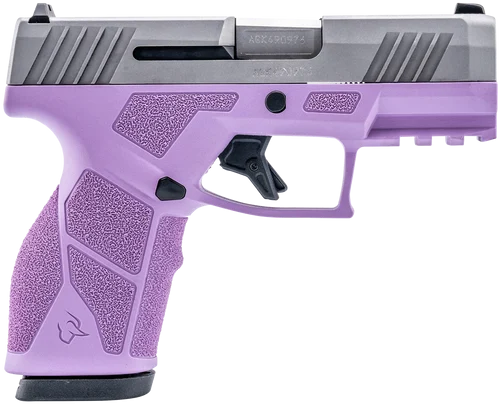 Taurus GX2 9mm, 3.37" Matte Stainless Steel, Serrated, Light Purple Polymer Frame Picatinny Rail, 10rd