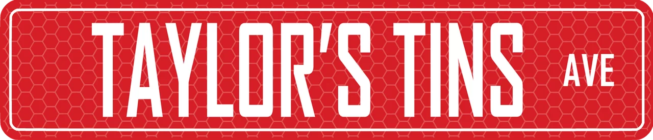 Taylor’s Tins™ Custom Street Sign with Street Label, Red