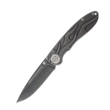 Tec-X Harley-Davidson Stonewash Flame Framelock Folding Knife CA52114