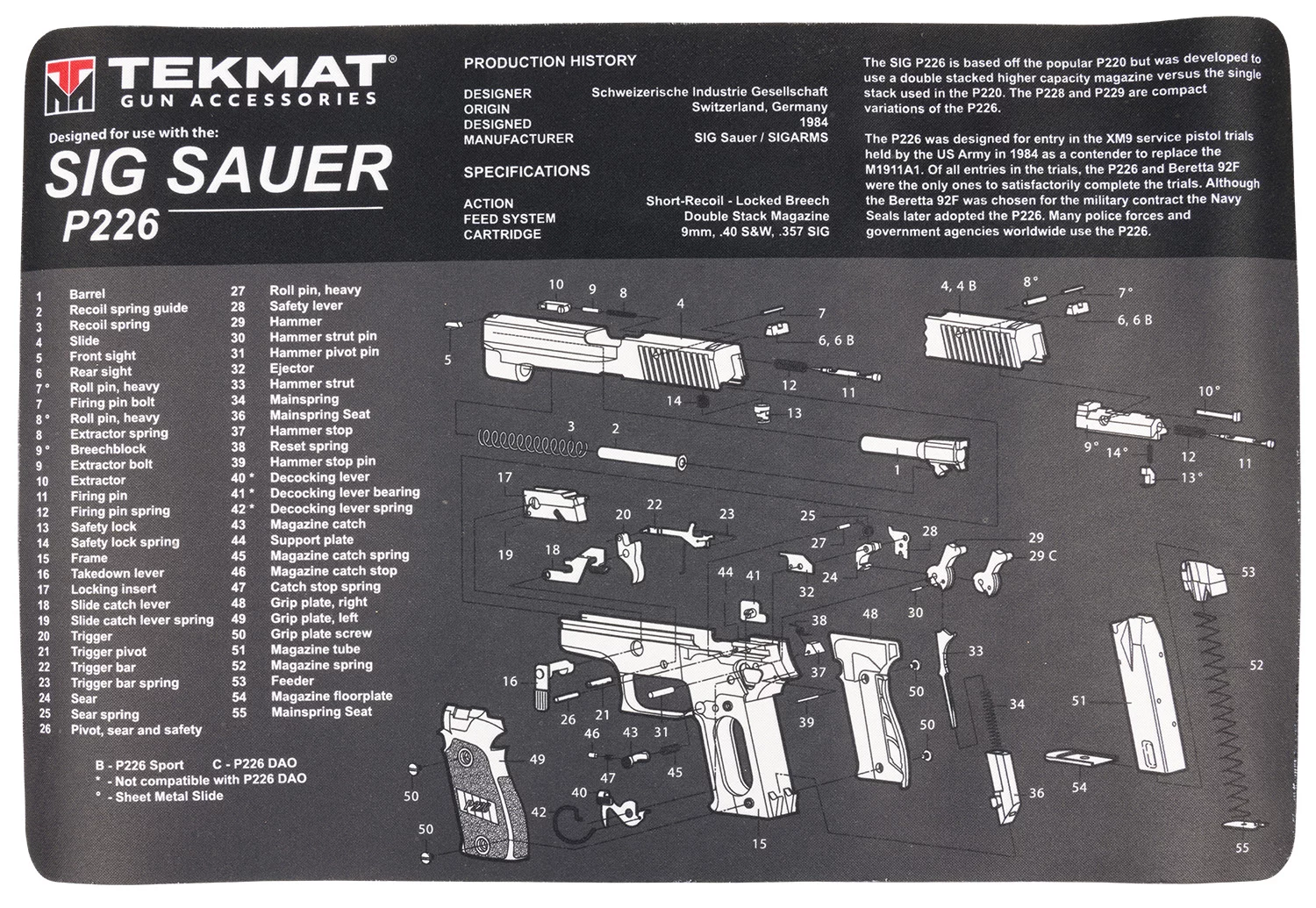 TekMat TEKR17SIGP226 Sig Sauer P226 Cleaning Mat Sig P226 Parts Diagram 11″ x 17″