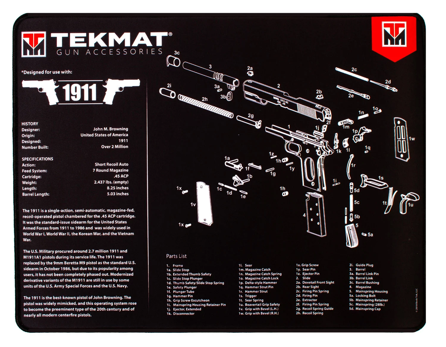 TekMat TEKR201911 1911 Ultra 20 Cleaning Mat 1911 Parts Diagram 15″ x 20″