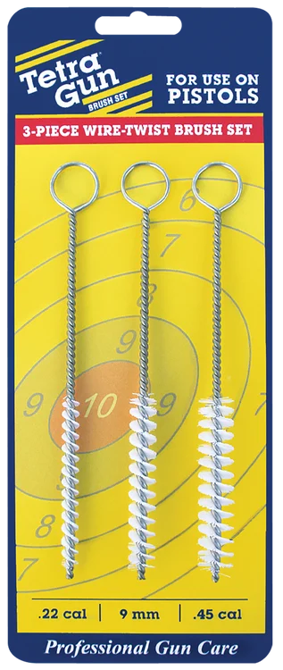 Tetra Wire-Twist Brush Set 9mm/22/45 Caliber Handgun Firearm Nylon Bristles 3 Per Pkg