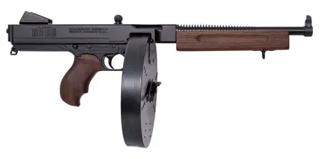 Thompson TA5100D 1927A-1 Lightweight Deluxe 45 ACP Caliber with 10.50″ Barrel, 100rd Capacity (Drum), Black Hard Coat Anodized Metal Finish, American Walnut Grip Right Hand