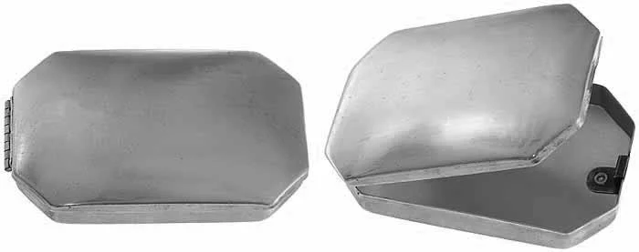 Tinder Box,with hinged lid,2-3/8" wide by 3-13/16" long, bright finished iron