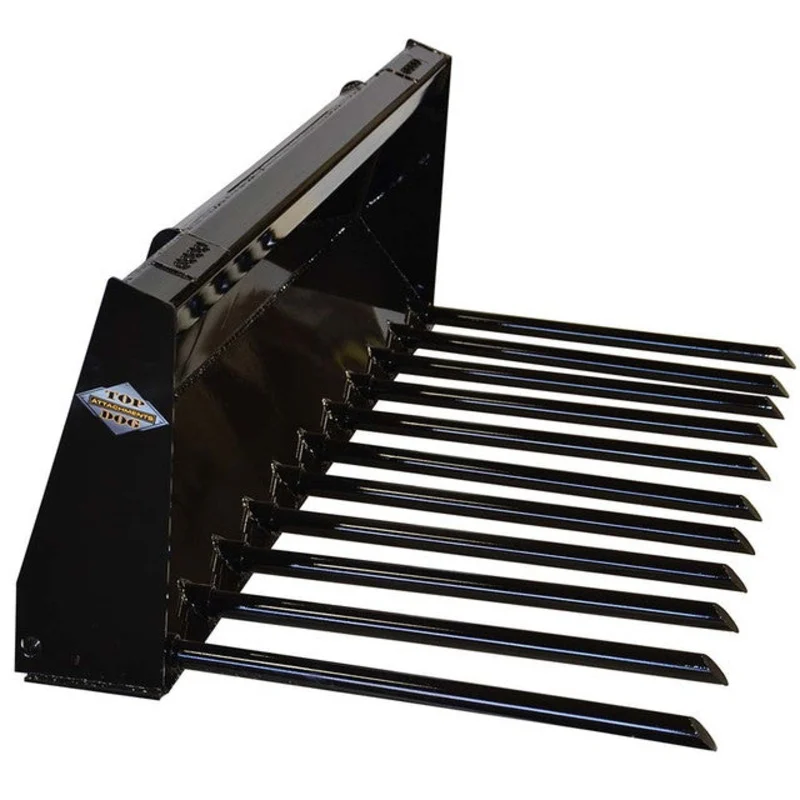 Top Dog Attachments Fork Manure Bucket | Width 54 to 78 | Weight 350 to 480 lbs | Oil Flow Range 15 to 25 GPM | For Skid Steer