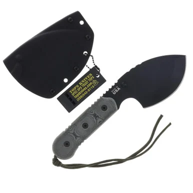 TOPS American Trail Maker 4in 1095 Black Fixed Blade Survival Knife 1095 Gray Micarta TPATM01