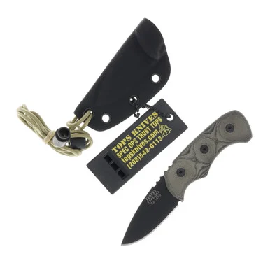 TOPS Ferret Neck Knife 1.88 Inch Plain Black Traction Spear Point TPFBHP01