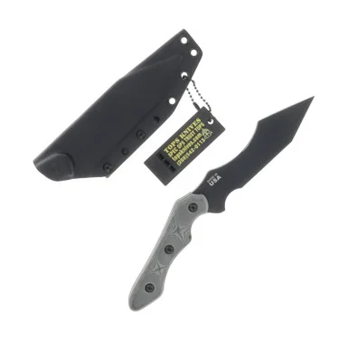 TOPS HKT Fixed Blade Knife 4 Inch Plain Black Reverse Modified Tanto TPHKT01