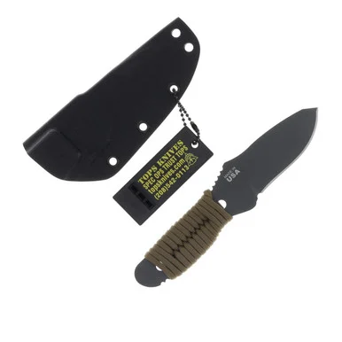 TOPS Knives Desert Fox Fixed Blade Knife 1095 Skeletonized Brown Cord Wrapped TPDFOX01