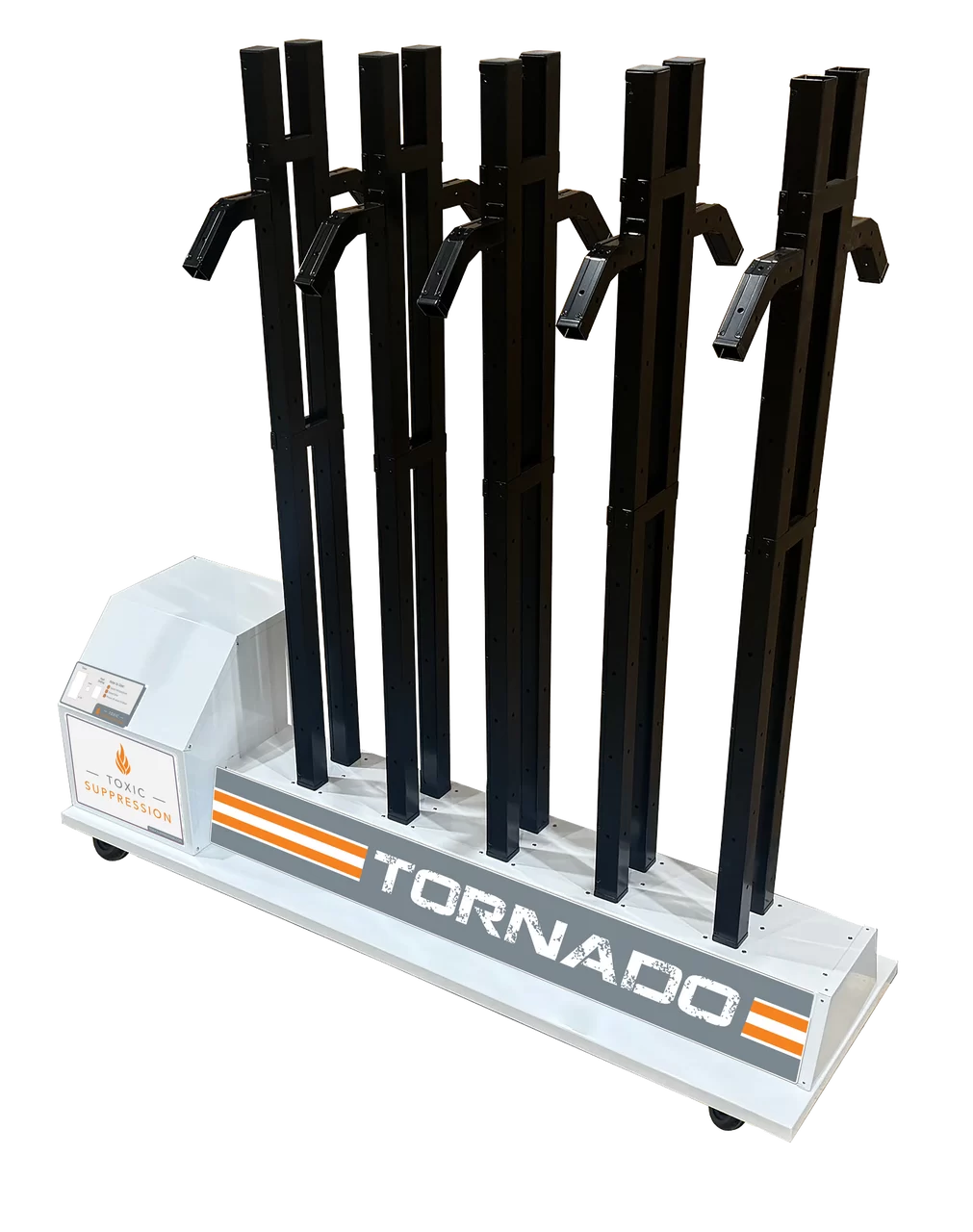 Toxic Suppression TORNADO Mobile PPE Dryer Includes (4) PPE Hanger Uprights, (1) Glove/Boot Upright w/ 16 Drying Ports, (8) Arm Extensions for Water Rescue Gear, (2) Rubber Caps, 7 Year Warranty
