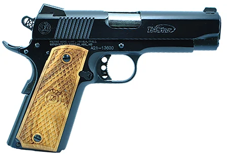 TriStar 85624 American Classic Commander 1911 9mm Luger 9+1 4.25″ Stainless Steel Barrel, Blued Serrated Steel Slide, Blued Steel Frame w/Beavertail, Wood Grip