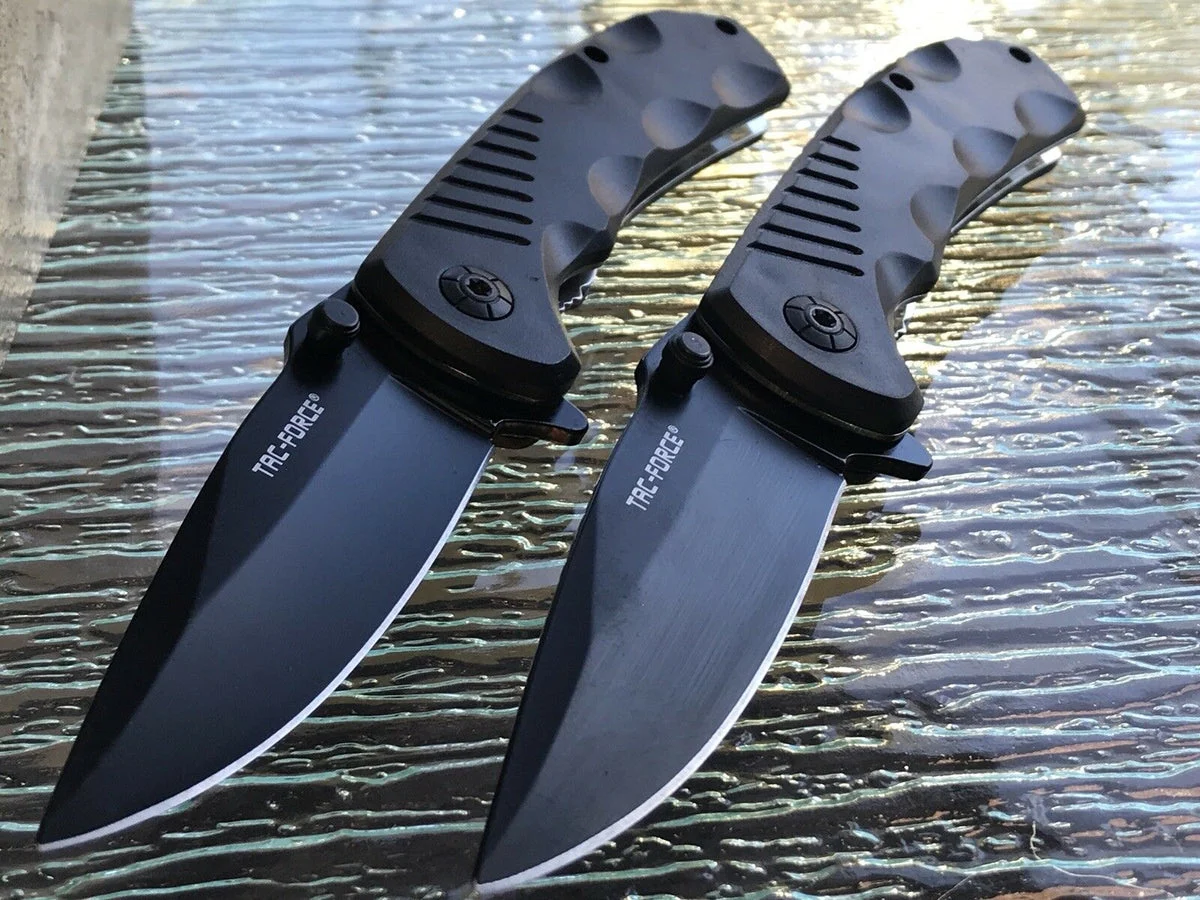 TWO BLACK STAINLESS STEEL EDC ASSISTED FOLDING POCKET KNIFE SET TF-764BK