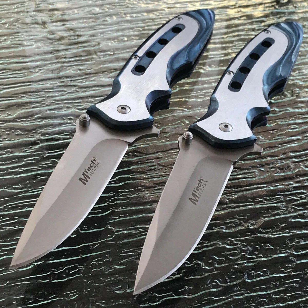 TWO MTECH ASSISTED OPEN TITANIUM COATED FOLDING POCKET KNIFE SET