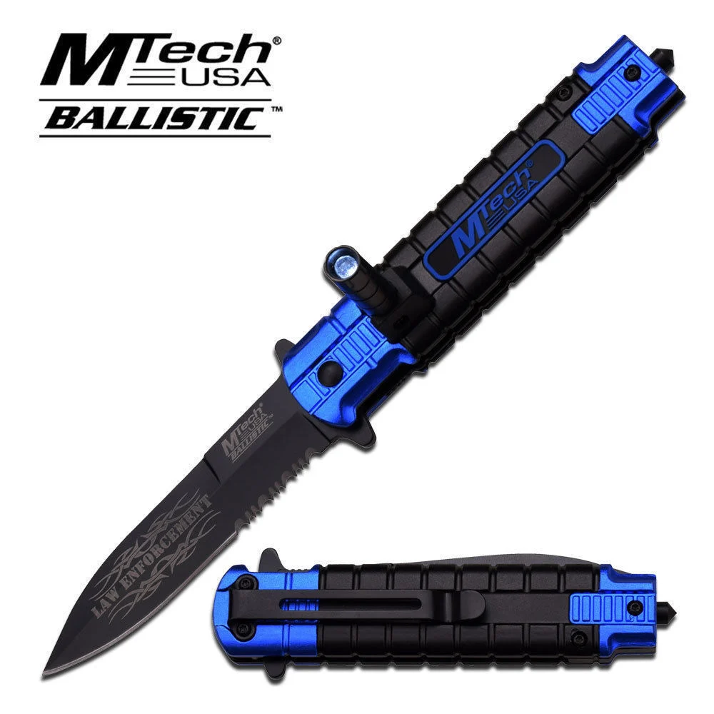 TWO MTECH USA POLICE RESCUE ASSISTED FOLDING POCKET KNIFE w LIGHT 8.25″
