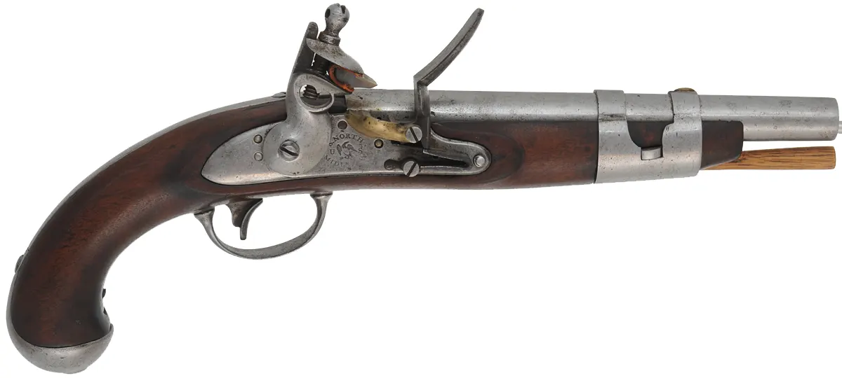 U. S. Model 1816 Pistol,.54 caliber smoothbore, 9-1/16" barrel,flintlock, walnut, iron,antique, by Simeon North