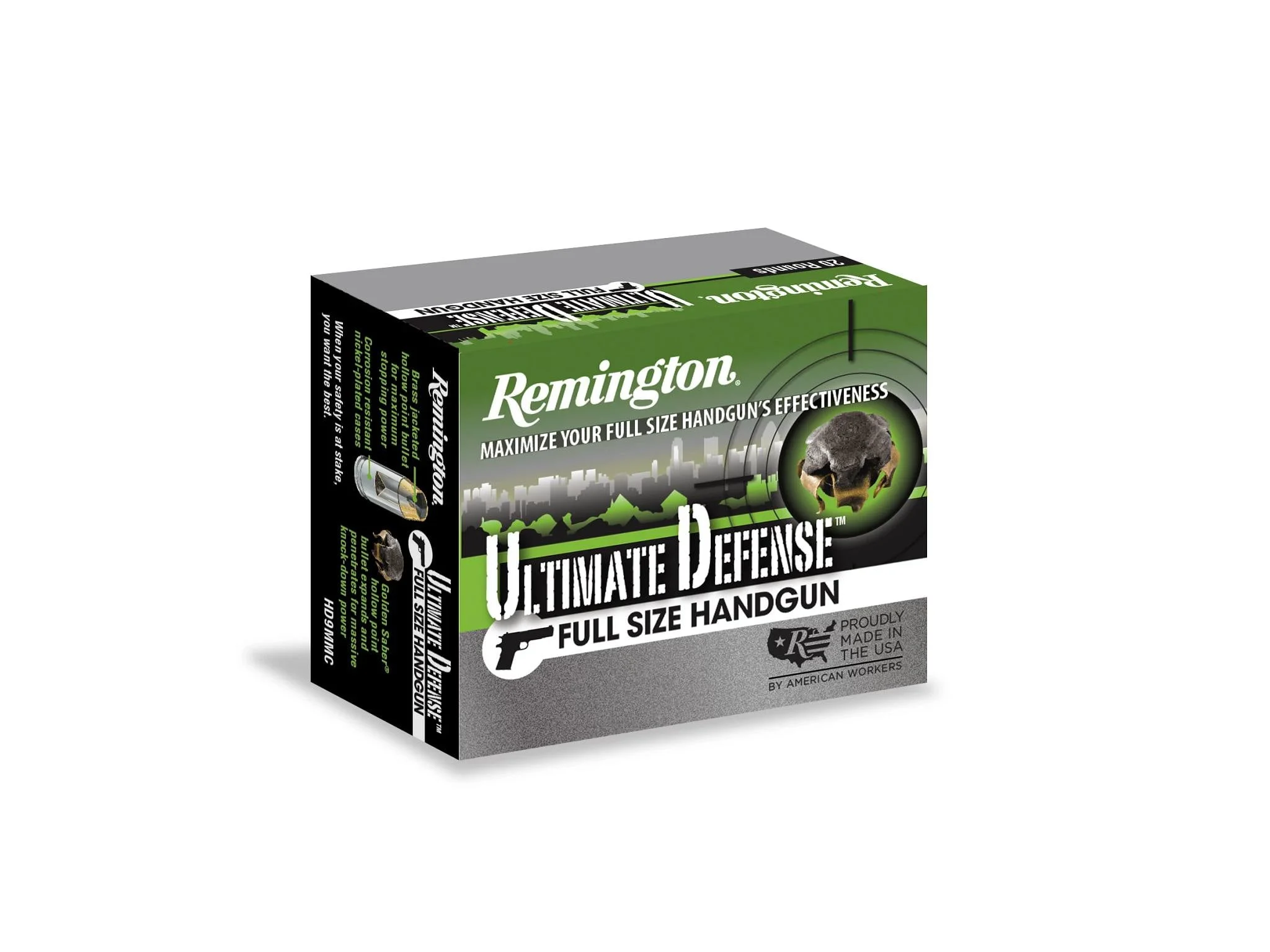 Ultimate Defense Handgun, 45 Auto, 185 Grain, Brass Jacketed Hollow Point, 1015 fps