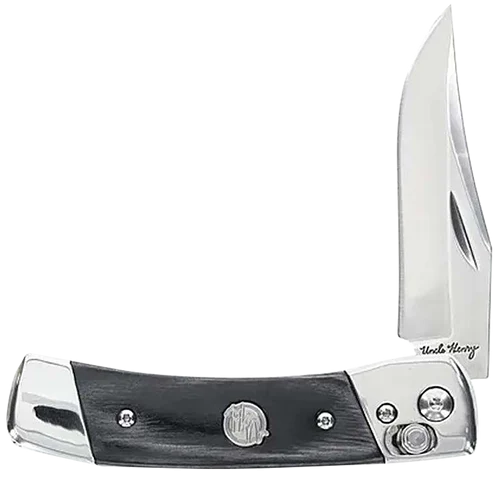 Uncle Henry Smokey 2.90" Folding Plain 7Cr17MoV SS Blade, Black/SS Wood Laminate Handle