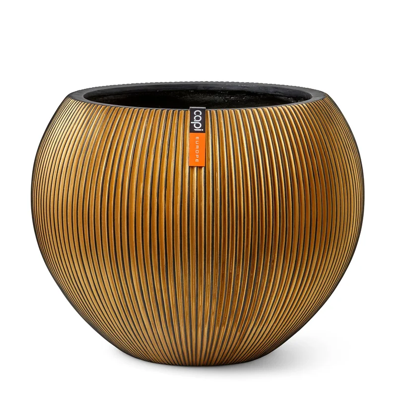 Vase Ball Groove Indoor Pot 21cm H19cm Black and Gold