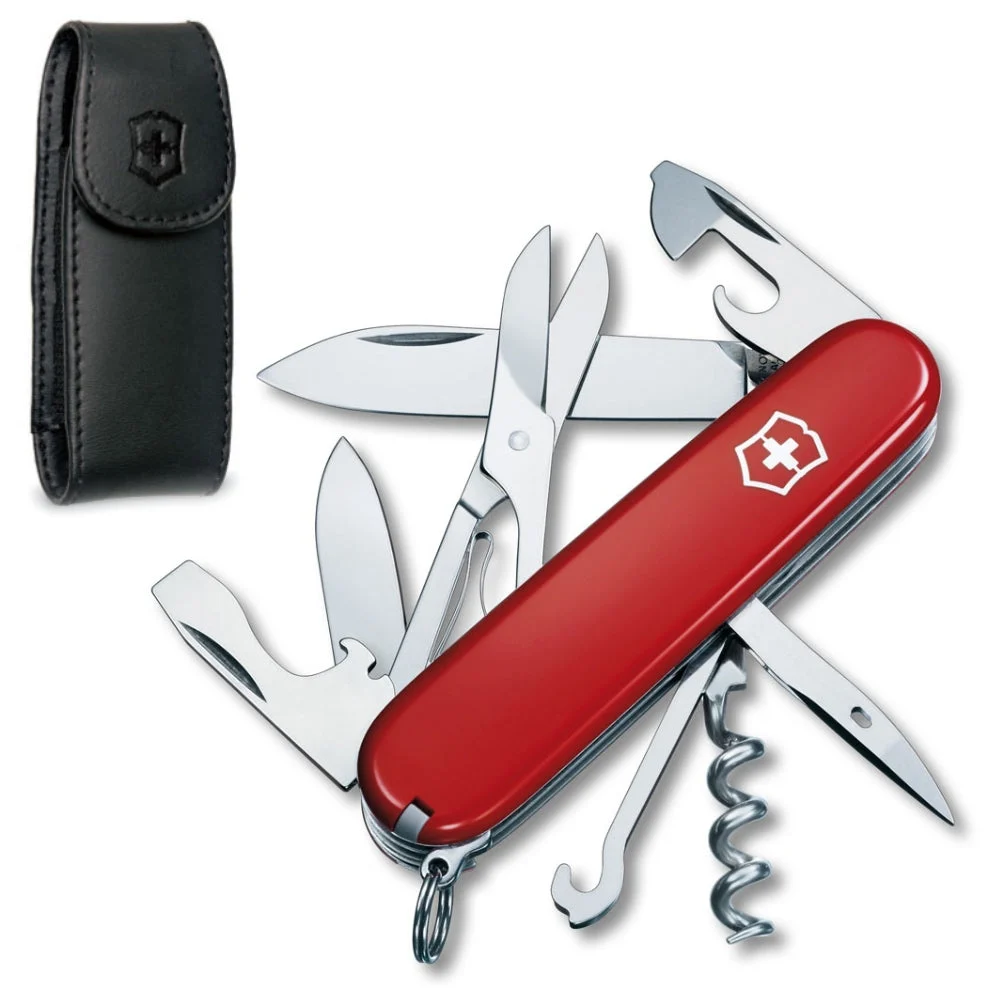 Victorinox Climber Swiss Army Knife and Leather Clip Pouch Set