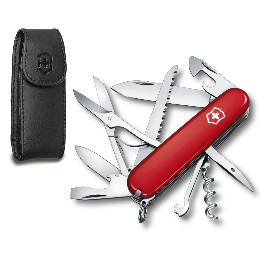Victorinox Huntsman Swiss Army Knife and Leather Clip Pouch Set