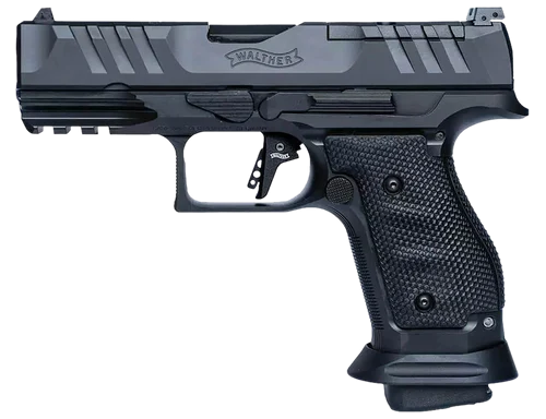 Walther PDP Pro Compact Frame 9MM 18+1 4" Barrel, Black Optic Cut/Serrated Steel Slide, Black Steel Frame W/Picatinny Rail, Textured Wraparound Grip
