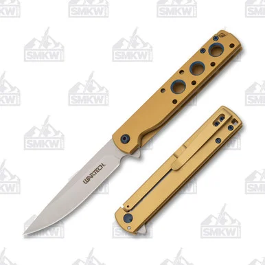 Wartech Assisted Slim Folding Knife 3.75in Satin Drop Point Gold NTPWT376GD