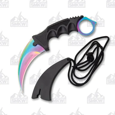 WarTech Tactical Fixed Blade Neck Knife 2.5in Karambit Rainbow NTYC9115RW