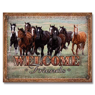 Welcome Friends Tin Sign Horses SG1949
