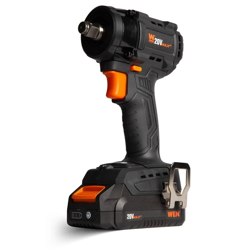 WEN 20108 20V Max Brushless Cordless Compact 1/2-Inch Impact Wrench with SmartStop, 2.0 Ah Lithium-Ion Battery and Charger