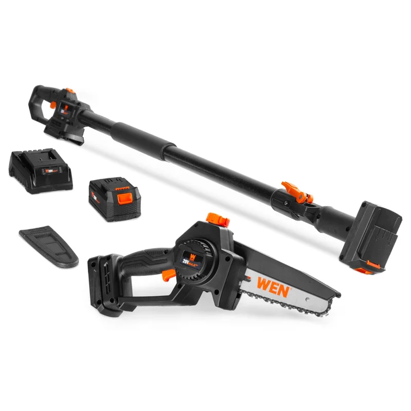 WEN 20752 2-In-1 20V Max Cordless Brushless Pole Saw and Mini Chainsaw with 4.0Ah Battery and Charger