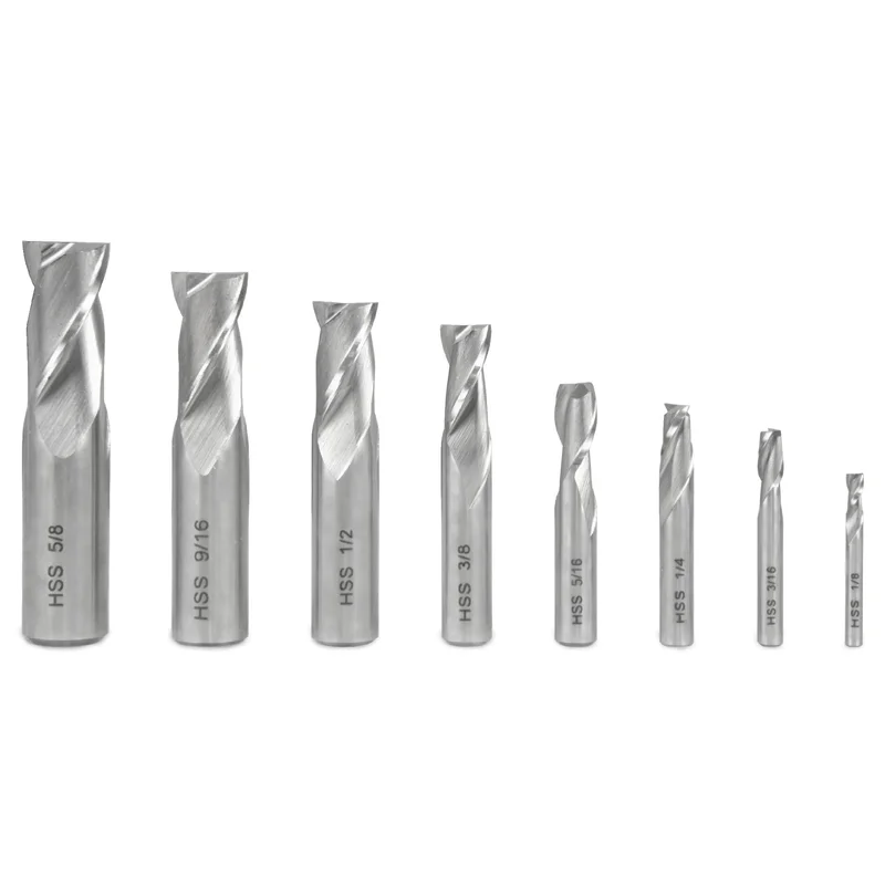 WEN 33108A 8-Piece 2-Flute HSS End Mill Set for Milling Machines