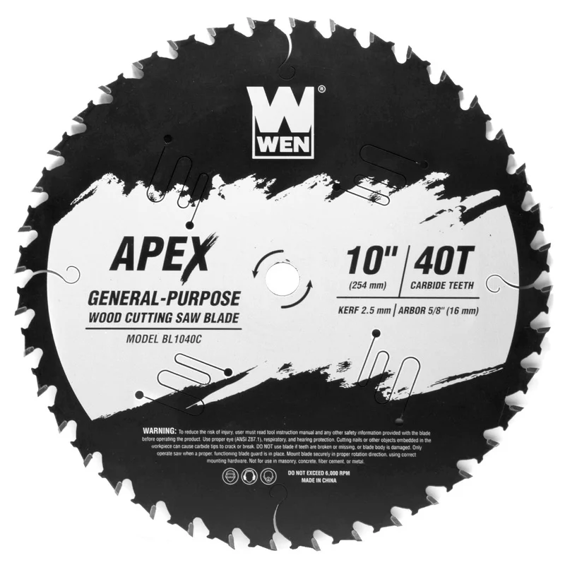 WEN BL1040C Apex 10-Inch 40-Tooth Carbide-Tipped General-Purpose Industrial-Grade Woodworking Saw Blade with Cool-Cut Coating