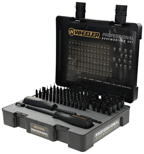 Wheeler 100 Piece Professional Screwdriver Set, Includes 2 Bit Drivers, 98 Bits, and Hard Case, Black