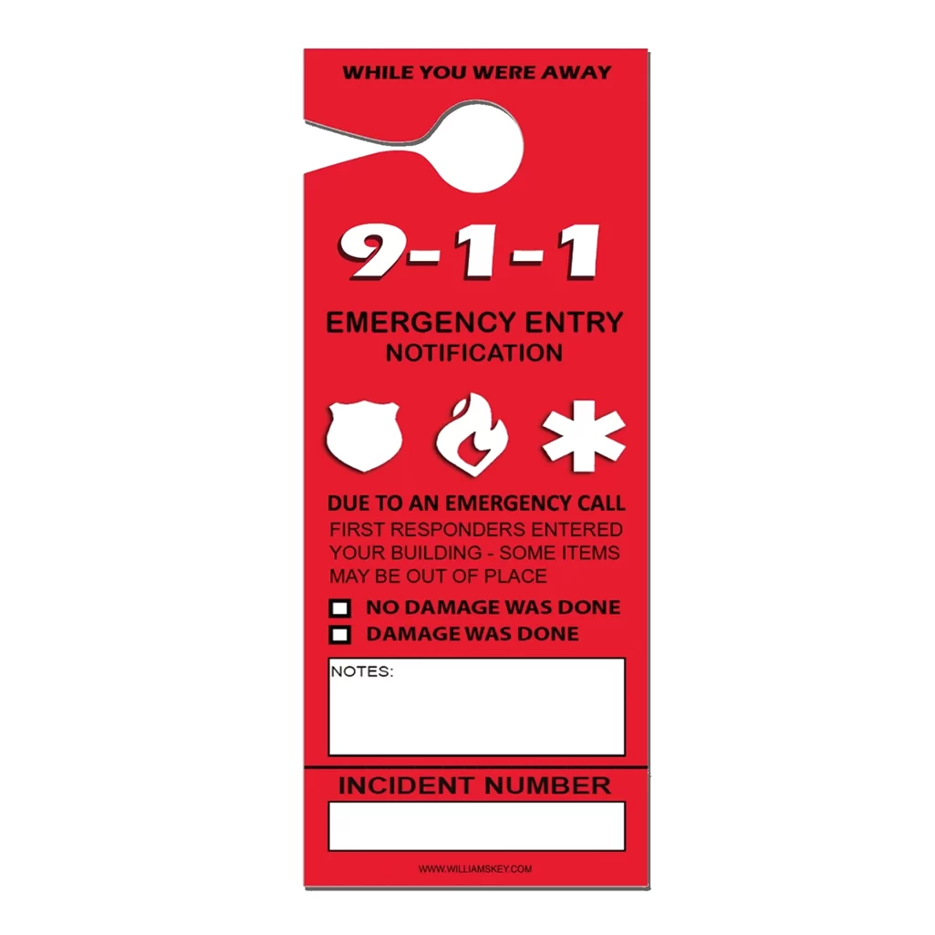 Williams Key Emergency Door Hanger, Pack of 100