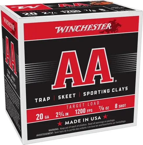 WINCHESTER AA 20GA 2.75" 7/8OZ #8 1200FPS 250RD CASE