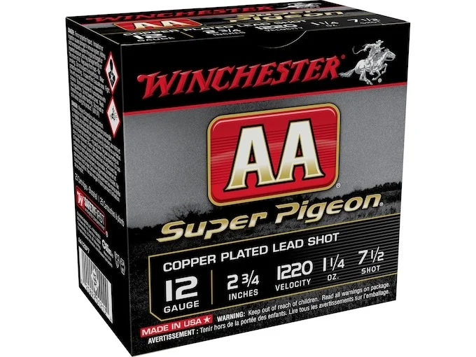 Winchester AA Super Pigeon Ammunition 12 Gauge 2-3/4″ 1-1/4 oz #7-1/2 Shot