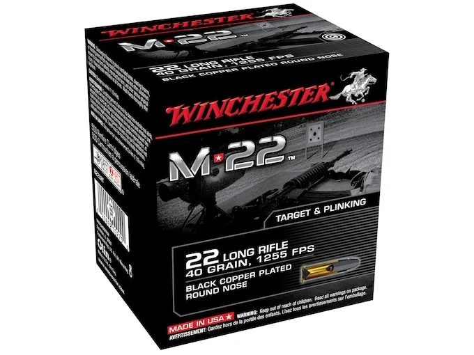 Winchester M-22 Ammunition 22 Long Rifle 40 Grain Black Plated Lead Round Nose