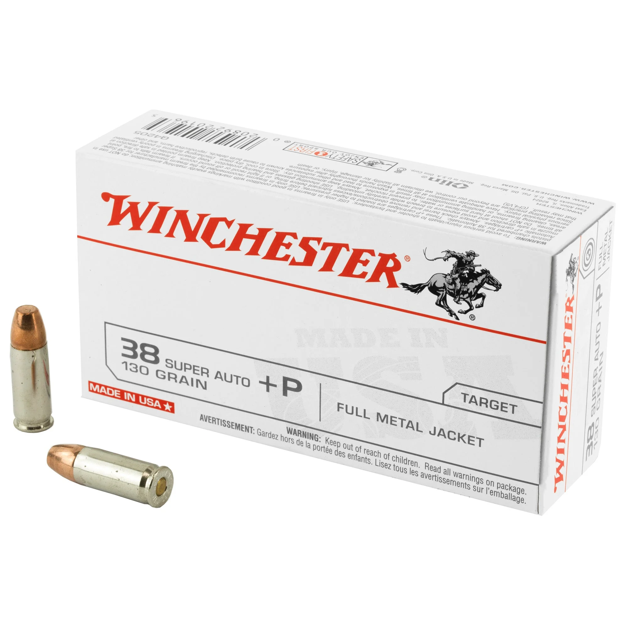 Winchester Q4205 USA +P Full Metal Jacket FMJ 130 Grain .38 Super