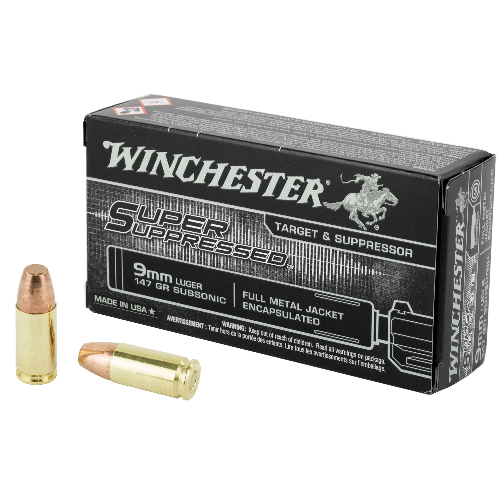 Winchester SUP9 Super Suppressed Encapsulated Full Metal Jacket147 Grain 9mm Luger/Parabellum