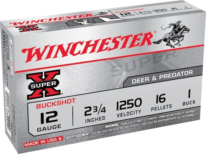 Winchester Super-X Ammunition 12 Gauge 2-3/4″ Buffered #1 Buckshot 16 Pellets