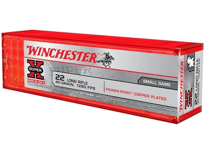 Winchester Super-X High Velocity Ammunition 22 Long Rifle 40 Grain Power-Point Plated Lead Hollow Point